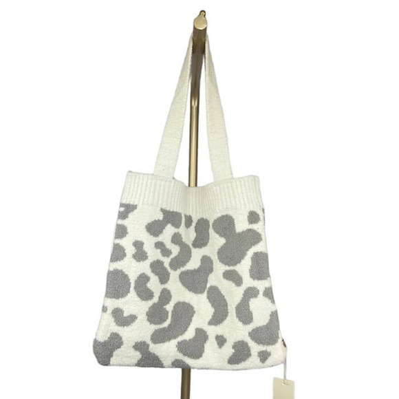 Luxurious Cow Print Knitted Microfiber Tote Bag in Gray & Cream - Picture 1 of 3
